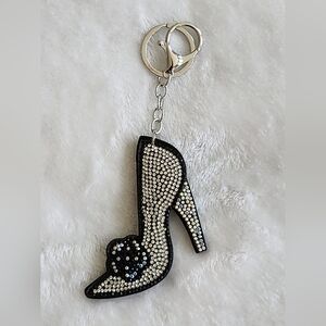 Black and Silver Women's High Heel Shoe Keychain Bag Charm